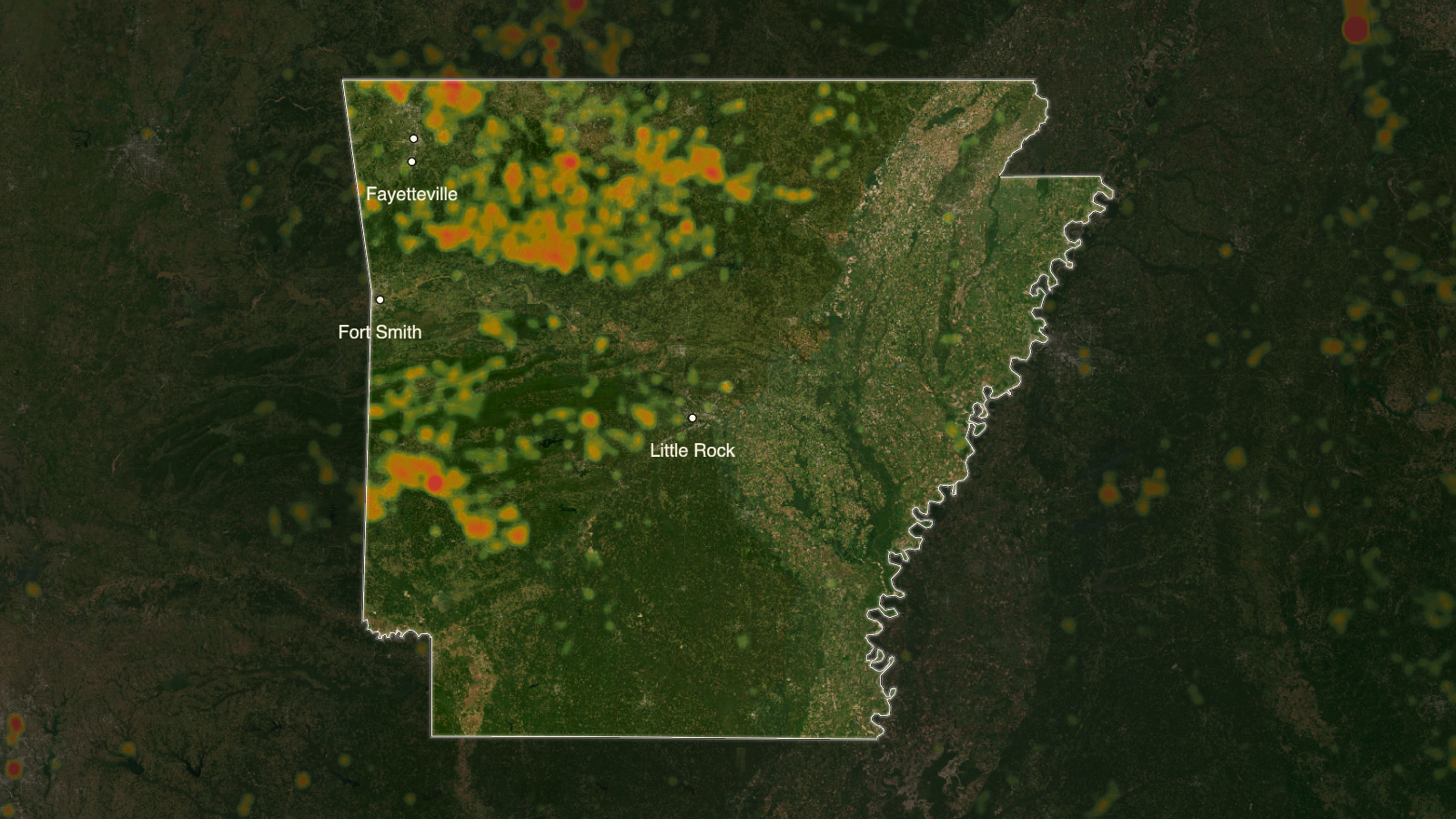 ARKANSAS fun roads heat map