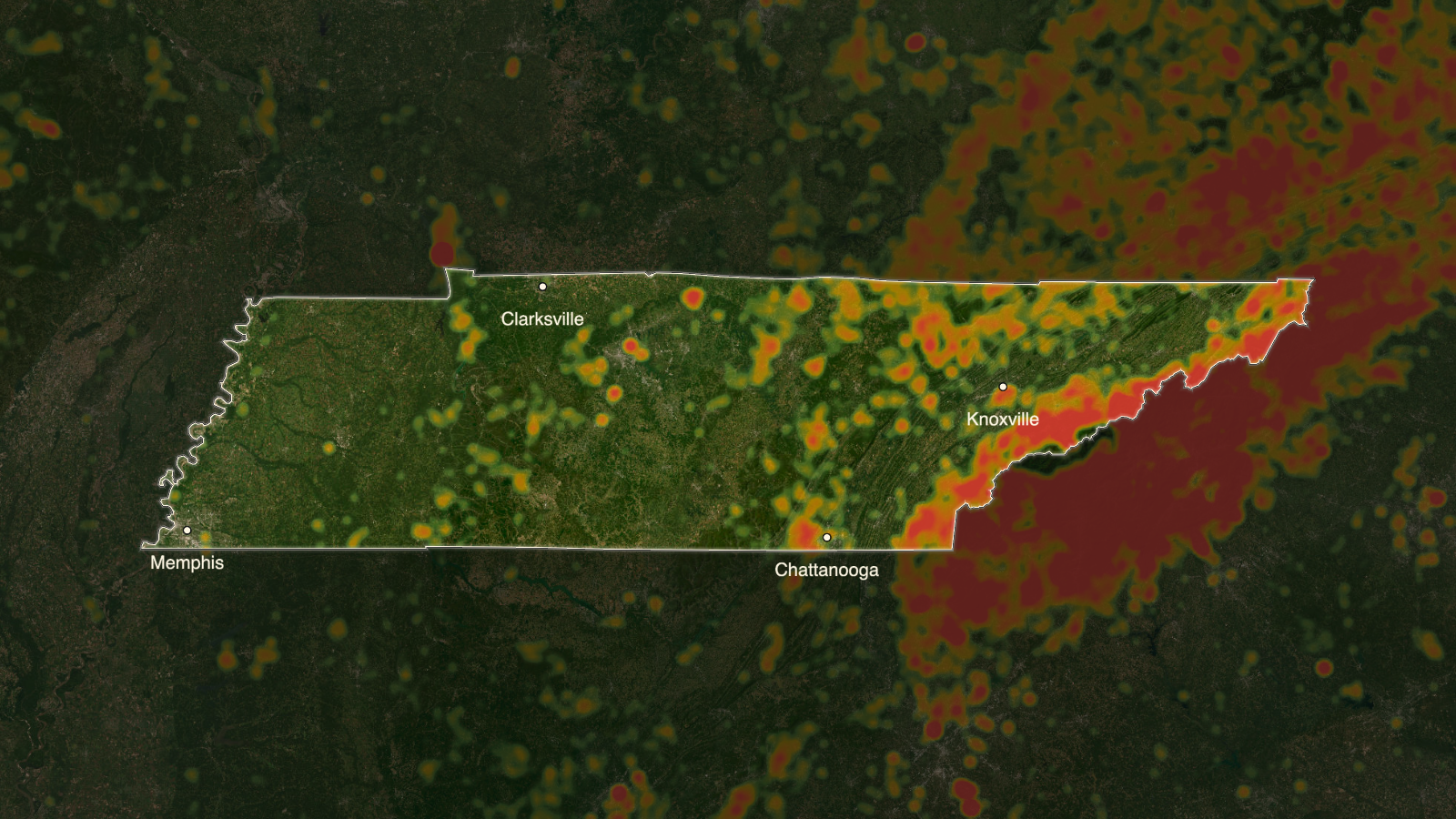 TENNESSEE fun roads heat map