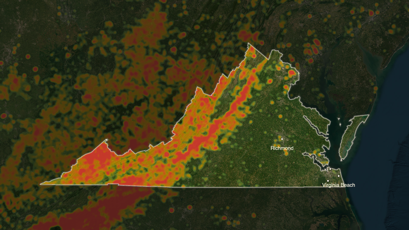 VIRGINIA fun roads heat map